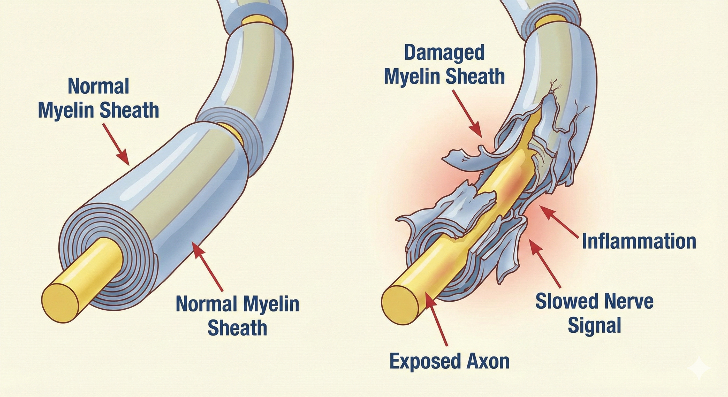 Normal vs Damaged Myelin Sheath